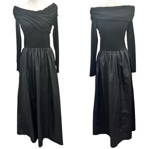 Commense NWT Black Off Shoulder Bardot Neck Stretch Jersey Gothic Evening Gown